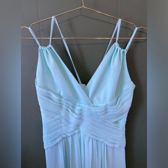 Davids Bridal Dress Womens Size 4 Mint Green Maxi Flowy Bridesmaid Fairy Party - Picture 3 of 14